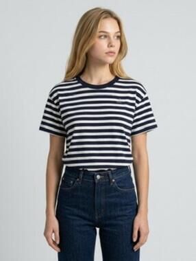 Scotch & Soda Amsterdam Have A Nice Day Top L Stripped T-Shirt Navy / White Tee